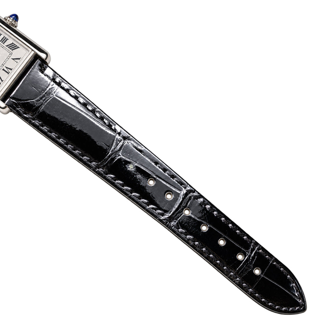 Cartier Tank Must Large — Steel, Black Lacquer Dial, No Numerals & Black Alligator Strap, Quartz