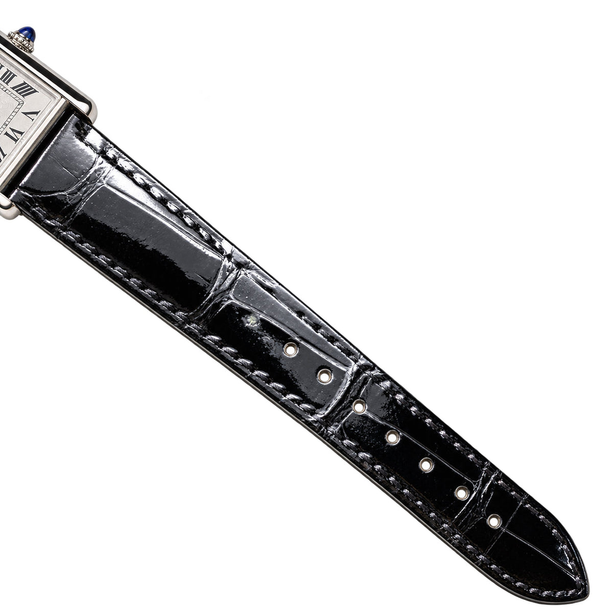 Cartier Tank Must Large — Steel, Black Lacquer Dial, No Numerals & Black Alligator Strap, Quartz