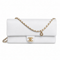 Chanel White Caviar Classic Flap Bag CC Charm