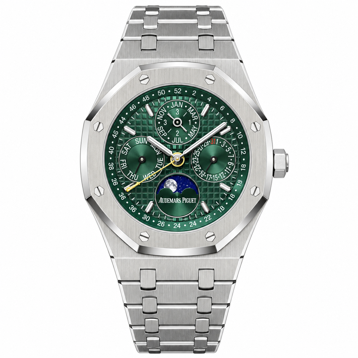Audemars Piguet Royal Oak Perpetual Calendar Green Dial Moon Phase Steel Watch