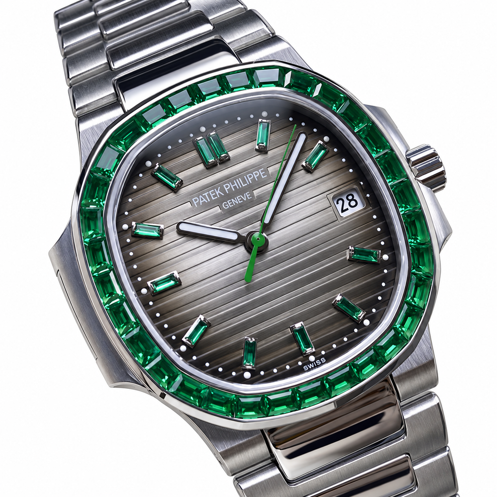 Patek Philippe Nautilus Emerald Baguette Steel Black Dial
