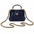Chanel Mini Top Handle Box Bag | CC Turn-Lock Gold Chain Navy Blue — 9x13cm
