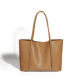 Camel Smooth Leather Large Tote with Slim Rolled Handles and No Hardware